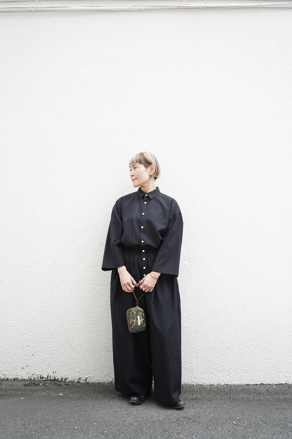 【最終値下げ】Atelier d’antan Dillon ジャンプスーツ 黒 Dilon（ディロン）ウールギャバジンジャンプスーツ/Atelier d