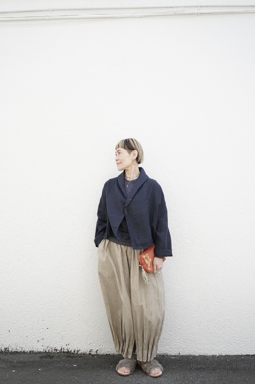 FACTORY ファクトリー 綿麻 ギャザーパンツ size1 ブラック